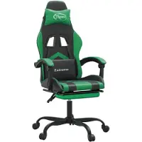 vidaXL Silla de juego de con reposapiés, giratoria, color negro y verde, tapizada en cuero sintético