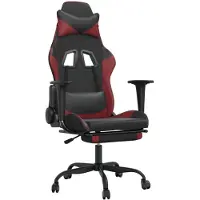 vidaXL Silla de juego con masaje y reposapiés, color negro y burdeos, tapizada en cuero sintético