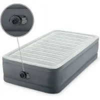 Intex Colchón inflable - 1 persona - 99 x 191 x 46 cm - Gris - Con bomba eléctrica, sábana ajustable color antracita, almohada, fundas de almohada de molton 2 en 1 y kit de reparación
