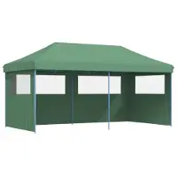 vidaXL Tienda de campaña plegable tipo pop-up con 3 paneles laterales, color verde