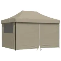 vidaXL Tienda de campaña plegable tipo pop-up para fiestas, con 4 paneles laterales, color taupe
