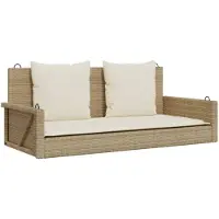 vidaXL Silla colgante con cojín, color beige, 119x56x48 cm, fabricada en polirratán