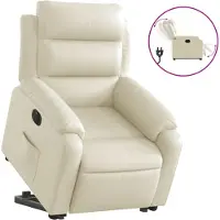vidaXL Sillón reclinable eléctrico con ayuda para levantarse, color crema, tapizado en cuero sintético