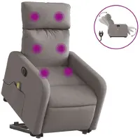 vidaXL Sillón de masaje eléctrico con función de ayuda para levantarse, color taupe, tapizado en tela