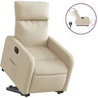 vidaXL Sillón reclinable eléctrico con ayuda para levantarse, color crema, tapizado en tela