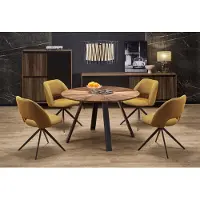 Halmar Mesa de comedor Danilo, diámetro 120 cm, base de metal, mesa para comedor, acabado nogal/negro