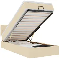 vidaXL : Otomana con cama y luces LED, color crema, 90x190 cm, tapizada en tela