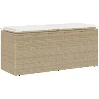 vidaXL Banco de jardín con cojín, color beige, 110x40x44 cm, tejido de polirratán