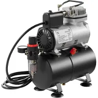 Wiltec Compresor para aerógrafo AF186 con depósito de aire, 2 cilindros, presión máxima de 4 bar y sistema de encendido y apagado automático, ideal para modelismo, tatuajes y manicura
