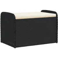 vidaXL Banco con espacio de almacenamiento y cojín, color negro, 80x51x52 cm, fabricado en polirratán