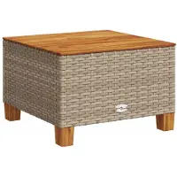 vidaXL Mesa de jardín , color beige, 55x55x36 cm, fabricada con ratán sintético y madera de acacia