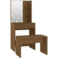 vidaXL Kit de tocador con luces LED, color marrón, imitación madera de roble, fabricado en material compuesto de madera