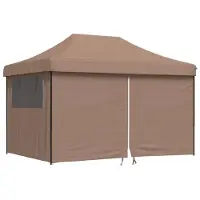 vidaXL Tienda de campaña plegable tipo pop-up para fiestas, con 4 paneles laterales, color marrón