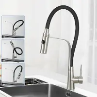ZMH Batería de cocina, negra. Grifo de ducha. Grifo de fregadero extraíble, giratorio 360°. Grifo flexible para lavabos de baño