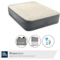 Intex Colchón inflable - Para 2 personas - 152 x 203 x 46 cm - Gris - Con bomba eléctrica, sábana ajustable color antracita y kit de reparación