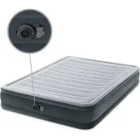 Intex Colchón inflable - Para 2 personas - 152 x 203 x 33 cm - Gris - Con bomba integrada, sábana ajustable blanca y kit de reparación