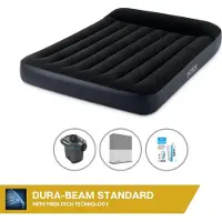 Intex Colchón inflable - 2 plazas - 137 x 191 x 25 cm - Negro + Bomba eléctrica - 650 litros/minuto + Sábana ajustable color antracita + Kit de reparación