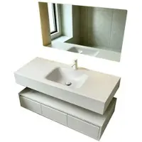 360Home Conjunto de mueble de baño suspendido con lavabo de sinterizado, espejo LED con función antiniebla y cajón de 120x55 cm [RWC913-120]