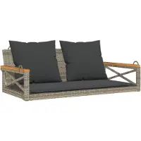 vidaXL Silla colgante con cojín, color gris, 109x62x40 cm, fabricada en polirratán