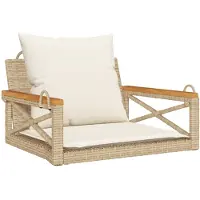 vidaXL Silla colgante con cojín, color beige, 63x62x40 cm, fabricada en polirratán