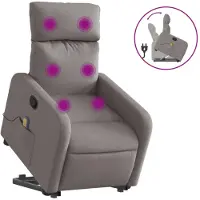 vidaXL Sillón de masaje con ayuda para levantarse, color taupe, tapizado en tela