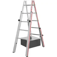 Hymer Escalera de tijera , escalera telescópica con dispositivo de fijación patentado, 2 x 5 escalones