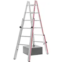Hymer Escalera de tijera , escalera telescópica con dispositivo de fijación patentado, 2 x 6 escalones