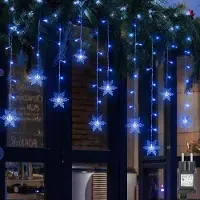 Lapamax Guirnalda de luces con forma de copos de nieve, 94 LEDs, cortina de luces azul, para interior, 8 modos, IP44, decoración para Navidad, ventanas, balcón, jardín, fiestas