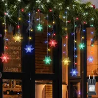 Lapamax Guirnalda de luces con forma de copos de nieve, 94 LEDs, cortina de luces multicolor, para interior, 8 modos, IP44, decoración para Navidad, ventanas, balcón, jardín, fiestas