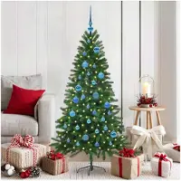 vidaXL Árbol de Navidad con 150 luces LED, base incluida, color verde, 150 cm, material: polietileno