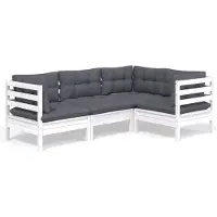 vidaXL Juego de jardín de 4 piezas con cojines, color blanco, fabricado en madera de pino