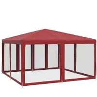 vidaXL Tienda de campaña para fiestas , con 8 paneles laterales de malla, color rojo, 4x4 metros, fabricada en HDPE
