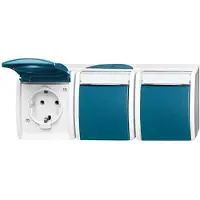 Busch-Jaeger BJ APWG, enchufe Schuko oceánico, triple, 2300/3EWN-53, con campo para texto horizontal, color gris/azul verdoso