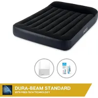 Intex Colchón inflable - Para 2 personas - 137 x 191 x 25 cm - Negro - Con bomba integrada + Sábana ajustable blanca + Kit de reparación