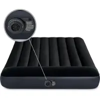 Intex Colchón inflable - Para 2 personas - 137 x 191 x 25 cm - Negro - Con bomba integrada + Sábana ajustable color antracita + Almohada + Fundas de almohada de molton 2 en 1 + Kit de reparación