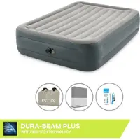 Intex Colchón inflable - Para 2 personas - 152 x 203 x 46 cm - Gris - Con bomba integrada, sábana ajustable color antracita y kit de reparación