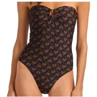 Seafolly - Women's Batik Bloom Bandeau One Piece - Traje de baño size 34, negro