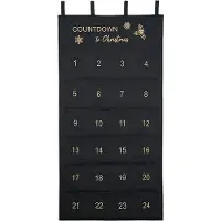 Snq Calendario de adviento de tela para rellenar. Bolsas de tela para decorar a su gusto. Bolsitas para regalos, tapiz de pared reutilizable, juego en color negro. Producto ecológico