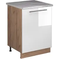Vicco Mueble bajo de cocina Fame-Line Blanco alto brillo/Roble dorado 60 cm 1 puerta con encimera, Model 65212
