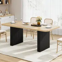 StarTech.com Mesa de comedor industrial - Mesa rectangular de 180 cm - Para 6-8 personas - Patas de metal con diseño de onda acanalada en color negro - Tablero de madera - Color madera