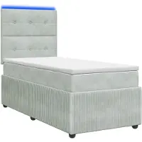 Syfax Cama con somier y colchón LED, color gris claro, 80 x 200 cm, tapizada en terciopelo