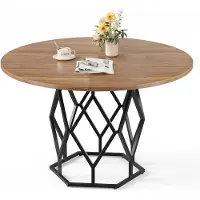 StarTech.com Mesa redonda para comedor - Mesa de cocina de 120 cm - Para 4-6 personas - Estructura de metal con patas de hierro en forma de diamante - Tablero de madera con diseño industrial - Color caqui oscuro