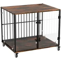 StarTech.com Jaula para perros con mesa auxiliar - Jaula para perros para interiores - Vidrio templado y hierro - Puerta doble - Con ruedas - 77x60x65 cm - Negro y transparente
