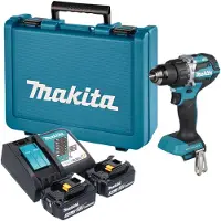 Makita Taladro atornillador a batería DDF 484 RFE de 18 V, 54 Nm, sin escobillas + 2 baterías de 3,0 Ah + cargador + maletín