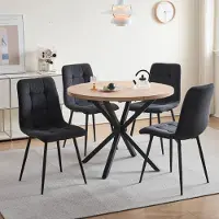 StarTech.com Mesa redonda para comedor con 4 sillas - Juego de comedor - Diseño escandinavo - Tapizado en tela - Estructura de metal - Diámetro 100 cm - Juego de color negro