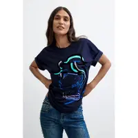 Desigual , Camiseta Estampada 100% Algodón, Mujer, Algodon, Azul, XL