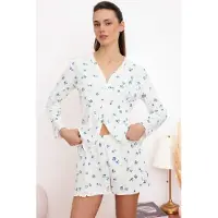 Trendyol Pijama de pantalón corto ecru / azul / azul pastel / verde