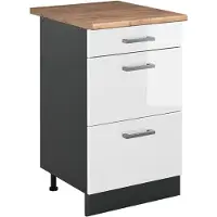 Vicco Mueble bajo de cocina R-Line Blanco alto brillo/Antracita 50 cm encimera Roble dorado, Model 69892