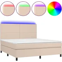 Syfax Cama con somier y colchón, color marrón cappuccino con iluminación LED, tamaño 180x200 cm