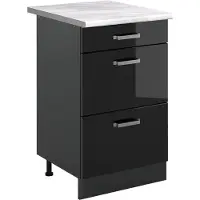Vicco Mueble bajo de cocina R-Line Negro brillo intenso/Antracita 50 cm encimera Mármol, Model 69881